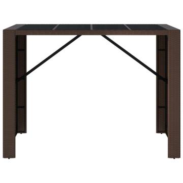 Stylish Bar Table with Glass Top - Brown Poly Rattan 145x80x110 cm