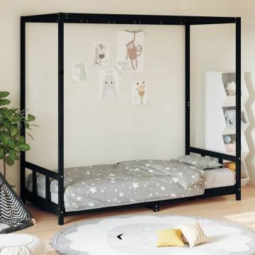 Kids Bed Frame Black 90x200 cm - Solid Pine Wood