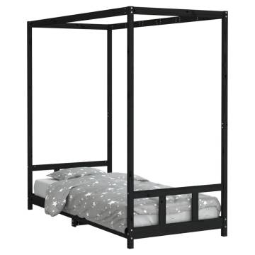 Kids Bed Frame Black 90x200 cm - Solid Pine Wood