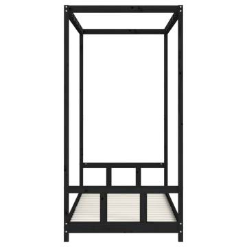 Kids Bed Frame Black 90x200 cm - Solid Pine Wood