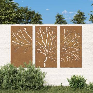 Corten Steel Tree Wall Decorations - 3 pcs | Hipomarket