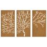 Corten Steel Tree Wall Decorations - 3 pcs | Hipomarket