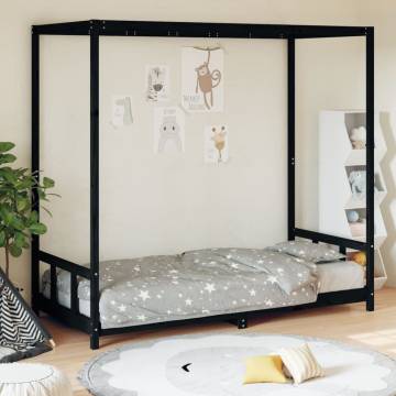 Kids Bed Frame Black 90x190 cm - Solid Pine Wood