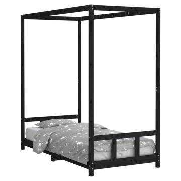 Kids Bed Frame Black 90x190 cm - Solid Pine Wood