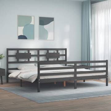 Stylish Grey Bed Frame with Headboard - 200x200 cm Solid Wood