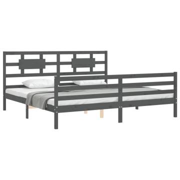 Stylish Grey Bed Frame with Headboard - 200x200 cm Solid Wood