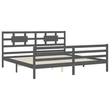 Stylish Grey Bed Frame with Headboard - 200x200 cm Solid Wood