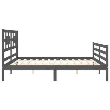 Stylish Grey Bed Frame with Headboard - 200x200 cm Solid Wood