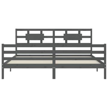 Stylish Grey Bed Frame with Headboard - 200x200 cm Solid Wood