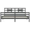 Stylish Grey Bed Frame with Headboard - 200x200 cm Solid Wood