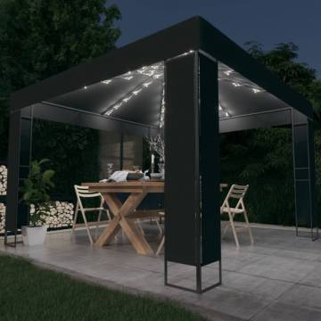 Gazebo with Double Roof & LED String Lights - 3x3m Anthracite