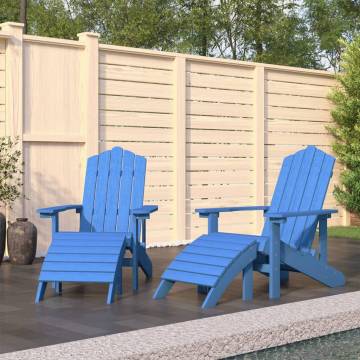 Garden Adirondack Chairs 2 pcs with Footstools - Aqua Blue