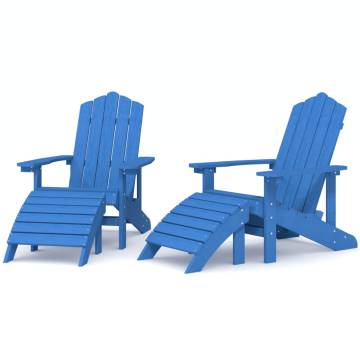 Garden Adirondack Chairs 2 pcs with Footstools - Aqua Blue