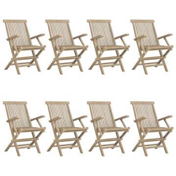 Folding Garden Chairs 8 pcs Grey - Solid Teak Wood