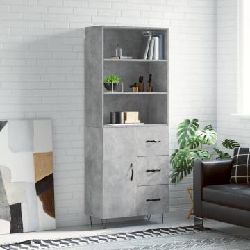 Stylish Highboard in Concrete Grey - 69.5x34x180 cm