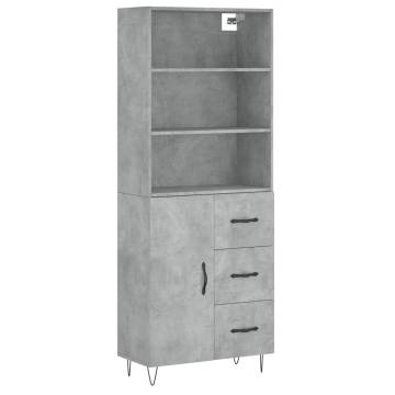 Stylish Highboard in Concrete Grey - 69.5x34x180 cm