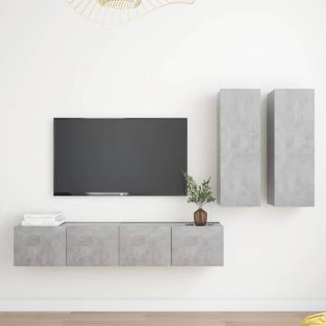 4 Piece Concrete Grey TV Cabinet Set - Stylish & Practical