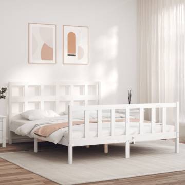 White Bed Frame with Headboard - Solid Pine Wood 160x200 cm