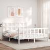 White Bed Frame with Headboard - Solid Pine Wood 160x200 cm