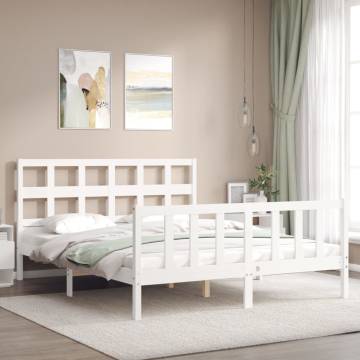 White Bed Frame with Headboard - Solid Pine Wood 160x200 cm