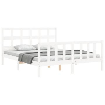 White Bed Frame with Headboard - Solid Pine Wood 160x200 cm