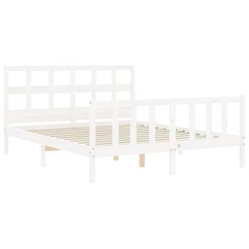 White Bed Frame with Headboard - Solid Pine Wood 160x200 cm