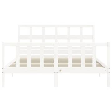 White Bed Frame with Headboard - Solid Pine Wood 160x200 cm