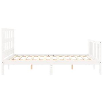 White Bed Frame with Headboard - Solid Pine Wood 160x200 cm