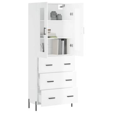 Stylish Highboard High Gloss White - 69.5x34x180 cm