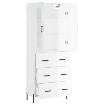 Stylish Highboard High Gloss White - 69.5x34x180 cm