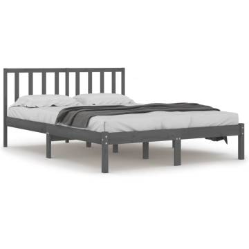 Grey Solid Wood Pine Bed Frame 200x200 cm | Hipomarket