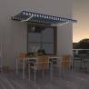 Manual Retractable Awning with LED - 400x350 cm Blue & White