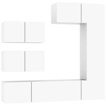 6 Piece White Engineered Wood TV Cabinet Set | Hipomarket