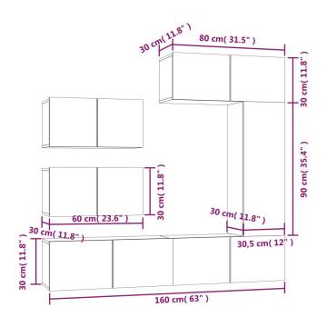 6 Piece White Engineered Wood TV Cabinet Set | Hipomarket