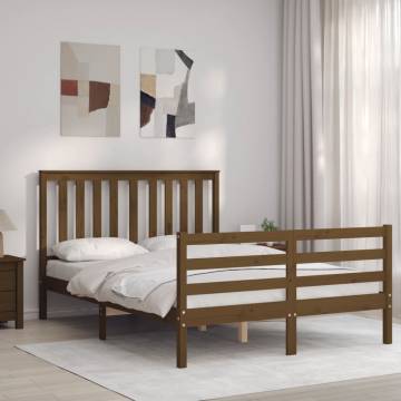 Honey Brown Small Double Bed Frame with Headboard | HipoMarket