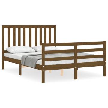 Honey Brown Small Double Bed Frame with Headboard | HipoMarket