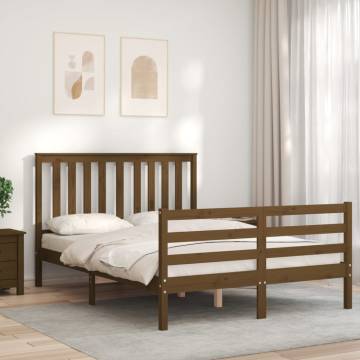 Honey Brown Small Double Bed Frame with Headboard | HipoMarket