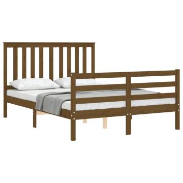 Honey Brown Small Double Bed Frame with Headboard | HipoMarket