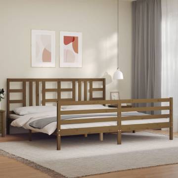 Honey Brown Bed Frame with Headboard - 200x200 cm