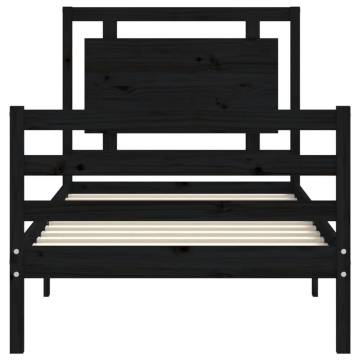 Black Bed Frame with Headboard - 100x200 cm Solid Wood