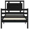 Black Bed Frame with Headboard - 100x200 cm Solid Wood