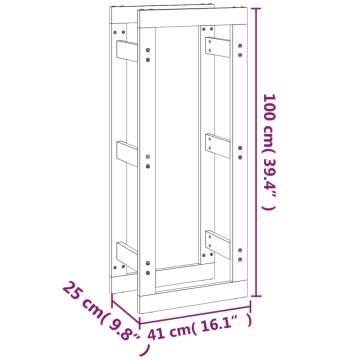 Firewood Rack Grey 41x25x100 cm Solid Pine Wood Storage