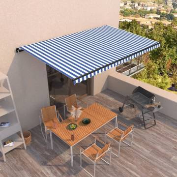 Manual Retractable Awning 500x350 cm - Blue & White