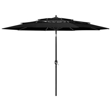 3-Tier Black Parasol with Aluminium Pole - Perfect Outdoor Shade