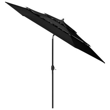 3-Tier Black Parasol with Aluminium Pole - Perfect Outdoor Shade