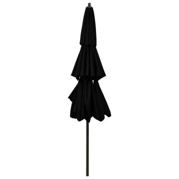 3-Tier Black Parasol with Aluminium Pole - Perfect Outdoor Shade