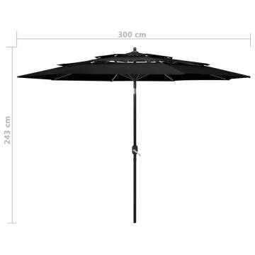 3-Tier Black Parasol with Aluminium Pole - Perfect Outdoor Shade