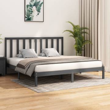 Grey Solid Wood Pine Bed Frame 200x200 cm - HipoMarket