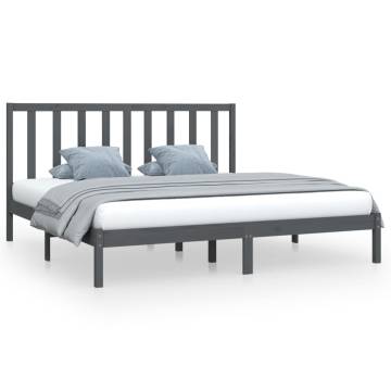 Grey Solid Wood Pine Bed Frame 200x200 cm - HipoMarket