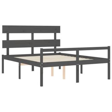 Grey King Size Bed Frame with Headboard | Solid Pine Wood